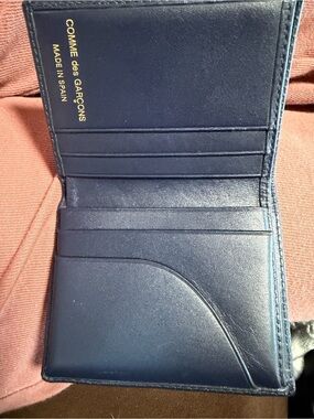 Comme des Garcons Navy Blue Leather Card Holder